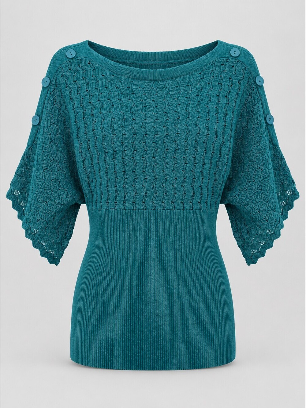 Joseph A Women’s L Teal Open Knit Dolman Sleeve Tunic Sweater